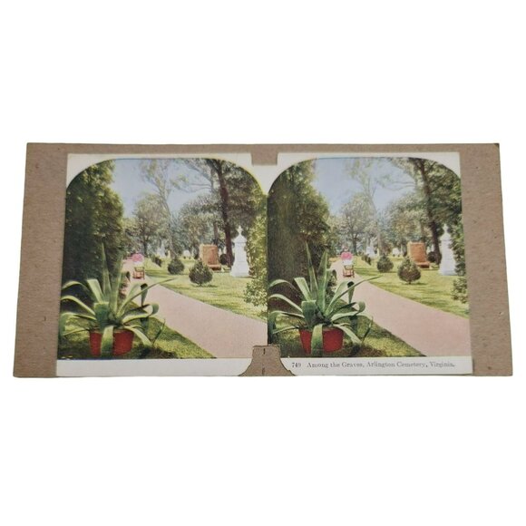 Arlington National Cemetery Stereoscope Photo Card Among the Graves Color LI73 - Picture 1 of 4